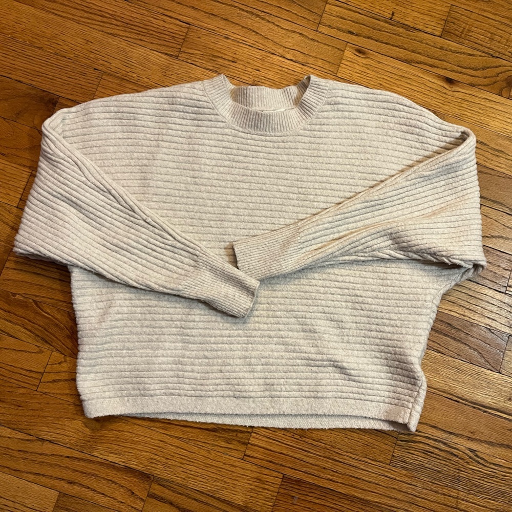 Pink Rose Ribbed Knit Top in Cream